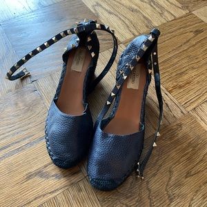 Black Valentino Rockstud Espadrille Wedges